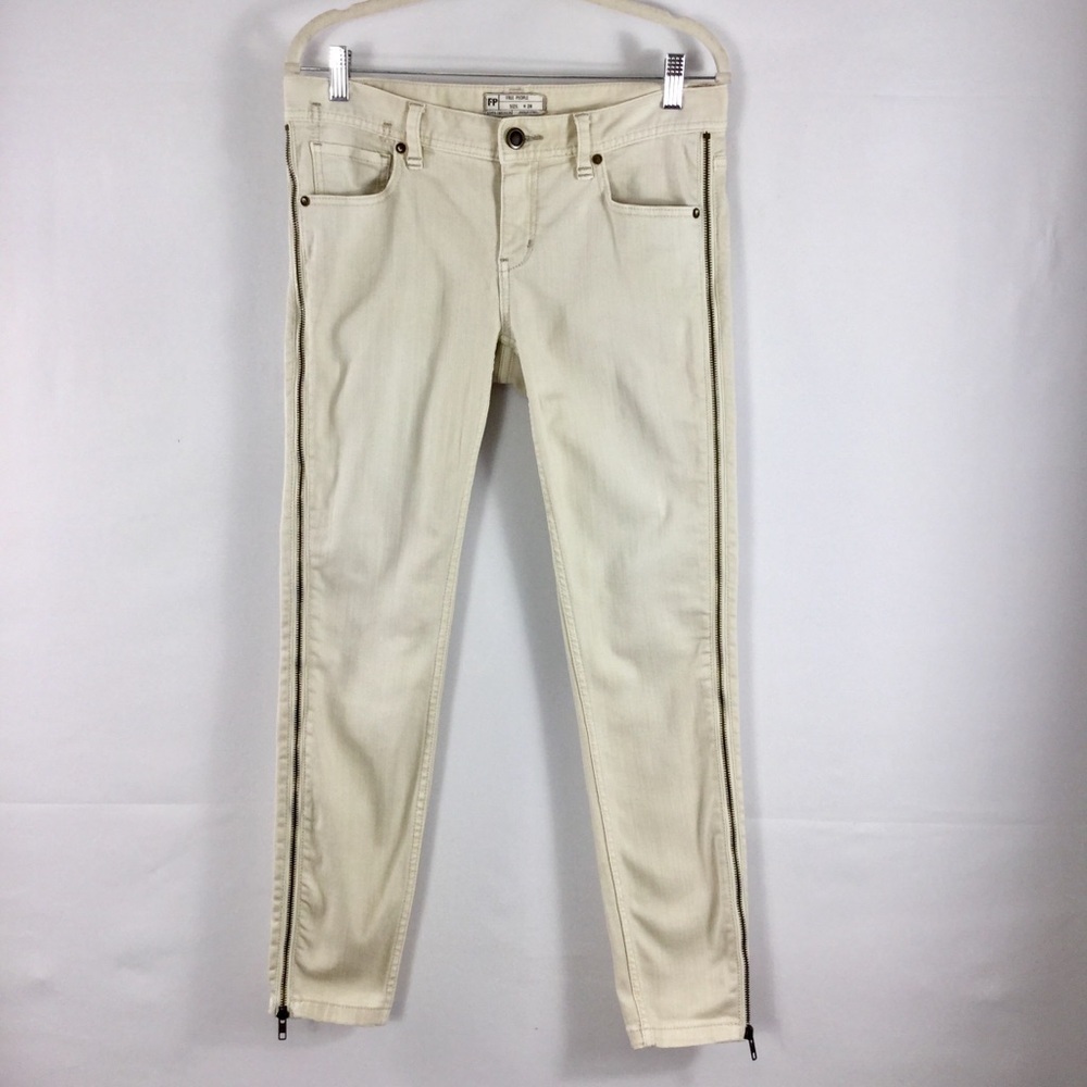 Free People Levon Zipper Skinny Bone Denim Jeans Size 28 - Picture 4 of 15